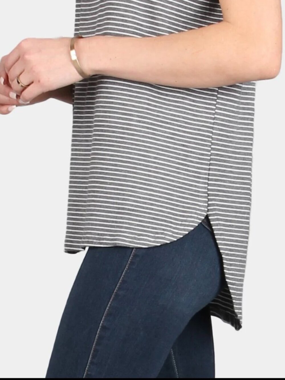 Black White Stripe High-Low Curved Hem Tunic S-M - Picture 5 of 9